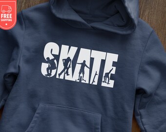Skateboarding Hoodie, Skate Sweatshirt, Skateboard Lover Shirt, Kids Skateboard Sweater, Youth Birthday Crewneck, Unisex Skateboarder Gift