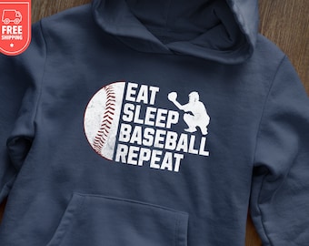Lustiger Jugend Baseball Pullover, Kinder Baseball Sweatshirt, Eat Sleep Rapport Shirt, Geburtstag Crewneck Tee, Team Gruppe Spieler Geschenk, Unisex Hoodie