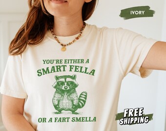 Smart Fella or Fart Smella Shirt, Comfort Colors Raccoon Shirt, Funny Meme Shirt, Trash Panda Top, Weird Gifts, Silly Shirt, Raccoon Joke
