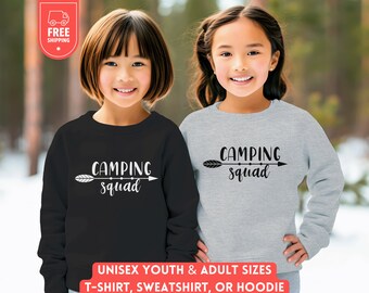 Youth Camping Squad Sweater, Nature Lover Hoodie, Kids Outdoors Shirt, Hiking Sweatshirt, Matching Family Gift, Group Camp Crew Trip, Unisex