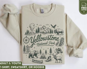 Yellowstone National Park Youth Sweatshirt, Matching Family Wyoming Gift, Kids Nature Lover Hoodie, Hiking Camping Sweater, Outdoors Shirt