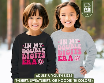 In My Double Digits Era Shirt, Retro Birthday Girl Tee, 10 Years Old Birthday Sweatshirt, Ten Pink Birthday Sweater, 10th Birthday Gift