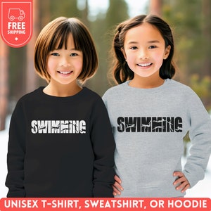 Suéter de natação juvenil, moletom com capuz para natação infantil, moletom para amantes de natação, camisa para mãe de natação, gola redonda para equipe de natação, presente de nadador unissex combinando