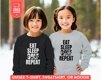 Funny Youth Golf Sweater, Kids Golf Sweatshirt, Eat Sleep Repeat Shirt, Birthday Crewneck Tee, Team Group Player Gift, Unisex Hoodie