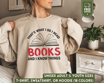 thumbnail image 2 of Women's 'That's What I Do I Read Books' Thin Sweatshirt - Cotton Blend Long Sleeve Graphic Top 2 of 11