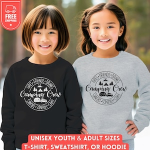 Youth Camping Crew Hoodie, Nature Lover Sweater, Kids Outdoors Shirt, Hiking Sweatshirt, Matching Family Gift, Group Camp RV Trip, Unisex