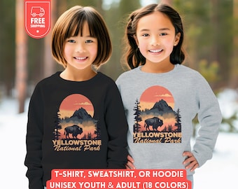Yellowstone National Park Youth Sweatshirt, Kids Nature Lover Hoodie, Hiking Camping Sweater, Matching Family Wyoming Gift, Outdoors Shirt