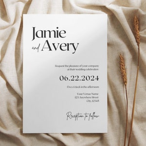 Editable Minimalist Modern Wedding Invitation Suite, Wedding Invitation, Save the Date , QR Code RSVP Card, Details Card, Canva Template