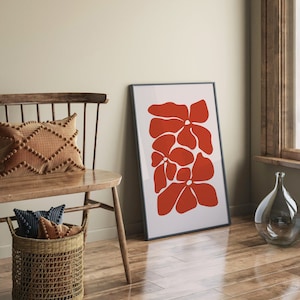 Spring Flowers Wall Art | Poppies Flower Printable | Large Abstract Floral Wall Art | Red Abstract Botanical Print | Bold Boho Floral Poster