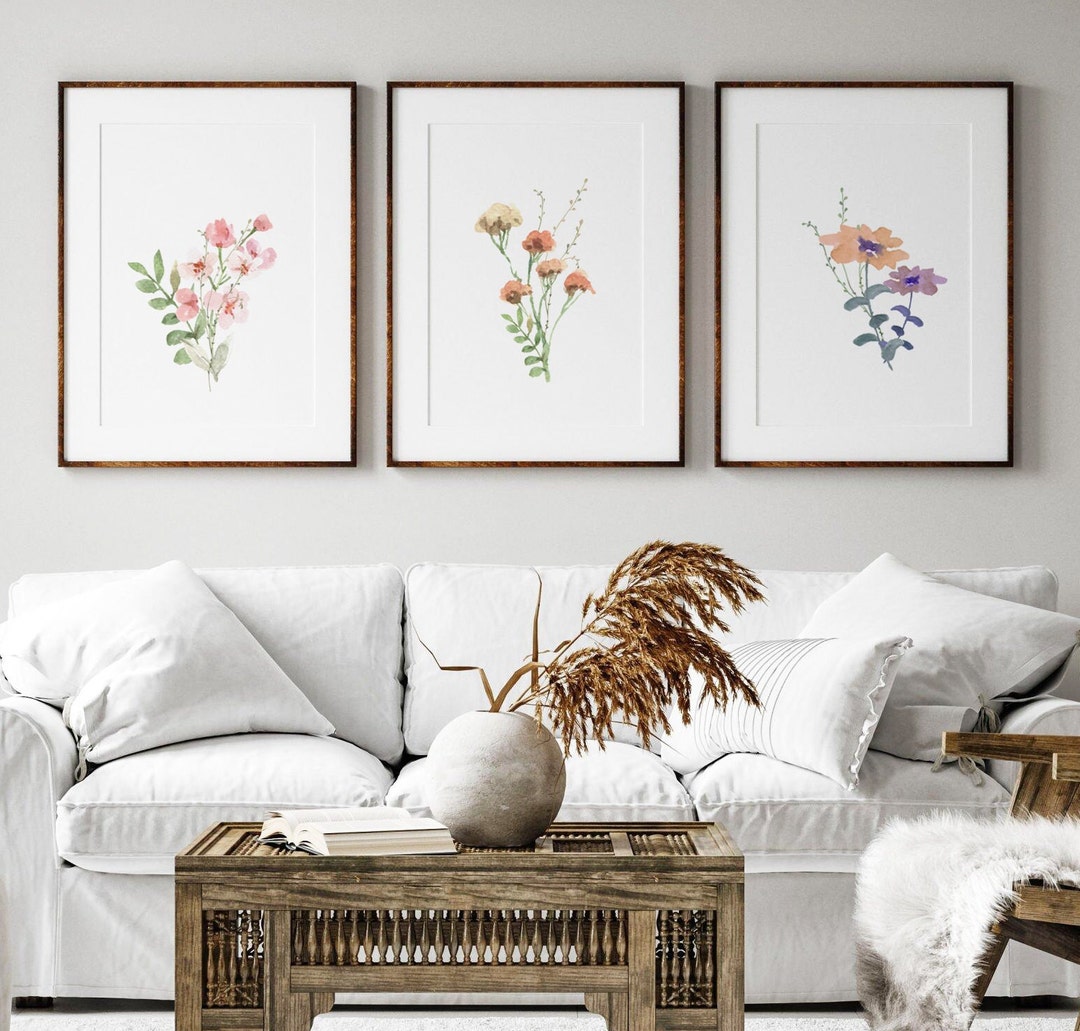 Watercolor Botanical Print Set of 3 | Flowers Wall Art | Floral ...