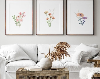 Watercolor Floral Print Set | Wildflower Line Art (Digital Download)