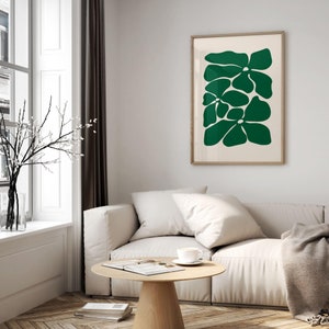 Descarga digital botánica abstracta / Cartel de flores verdes / Arte de pared verde esmeralda / Decoración del hogar de moda Boho / Estampado floral verde