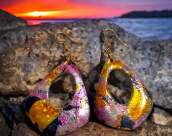 Handmade Abstract Wooden Drop Earrings – Lightweight Statement Jewelry, Artistic Boho Design, Unique Gift for Her, Bold 40x60 mm Earrings