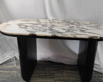 Ileana Viola Marble Oval Dining Table Vintage Polish