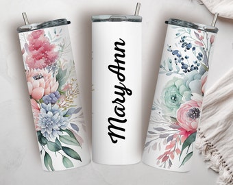 Personalized Floral Tumbler Blue floral cup Women Personalized Gift Custom Name Tumbler Custom gift for women Personalized gift for woman