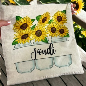 Personalized Pillow with name Sunflower decor Custom Fall pillow cover Fall Decor Sunflower room theme gift for mom image 6