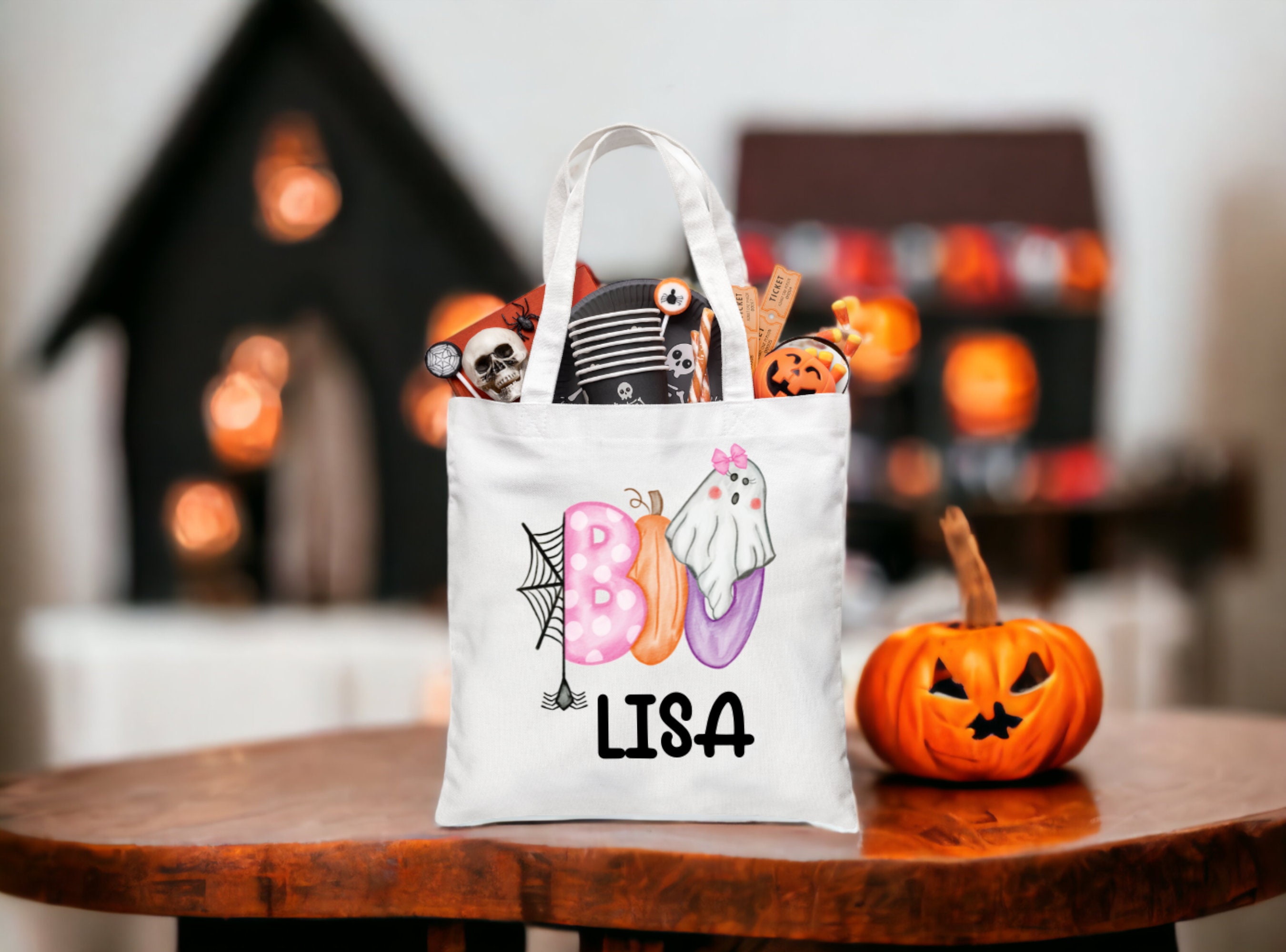 Halloween Trick or Treat Bag Halloween Tote Bag Personalized - Etsy