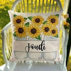 Personalized Pillow with name Sunflower decor Custom Fall pillow cover Fall Decor Sunflower room theme gift for mom image 7