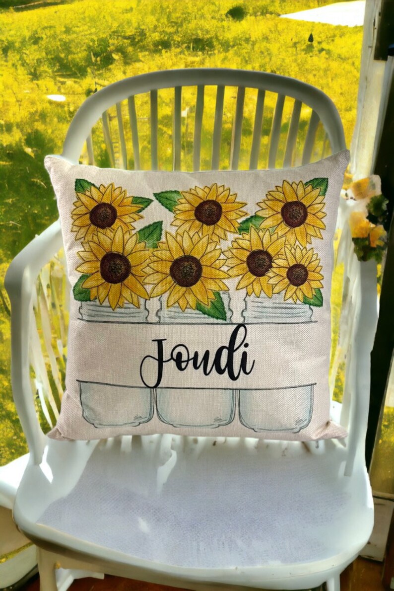 Personalized Pillow with name Sunflower decor Custom Fall pillow cover Fall Decor Sunflower room theme gift for mom image 7