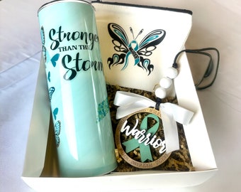 Personalized Ovarian Cancer Warrior Box Encouragement gift for cancer Monogrammed gift for ovarian cancer survivor Gift for friend