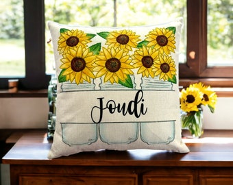 Personalized Pillow with name Sunflower decor Custom Fall pillow cover Fall Decor Sunflower room theme gift for mom
