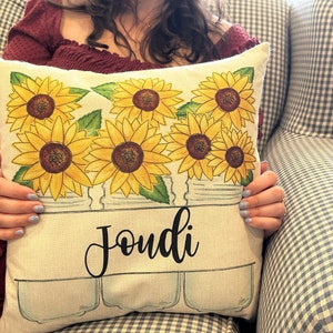 Personalized Pillow with name Sunflower decor Custom Fall pillow cover Fall Decor Sunflower room theme gift for mom image 4