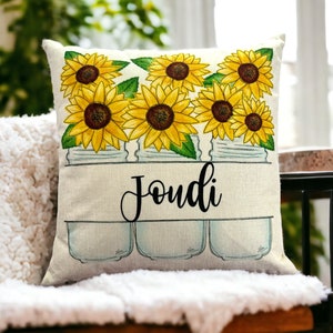 Personalized Pillow with name Sunflower decor Custom Fall pillow cover Fall Decor Sunflower room theme gift for mom image 2