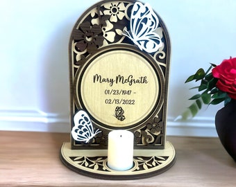 Personalized Memorial sign Butterfly memorial votive candle holder Remembrance sign for loved one Custom remembrance candle holder