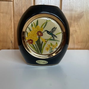Florero japonés Cloisonne con borde de oro de 24kt