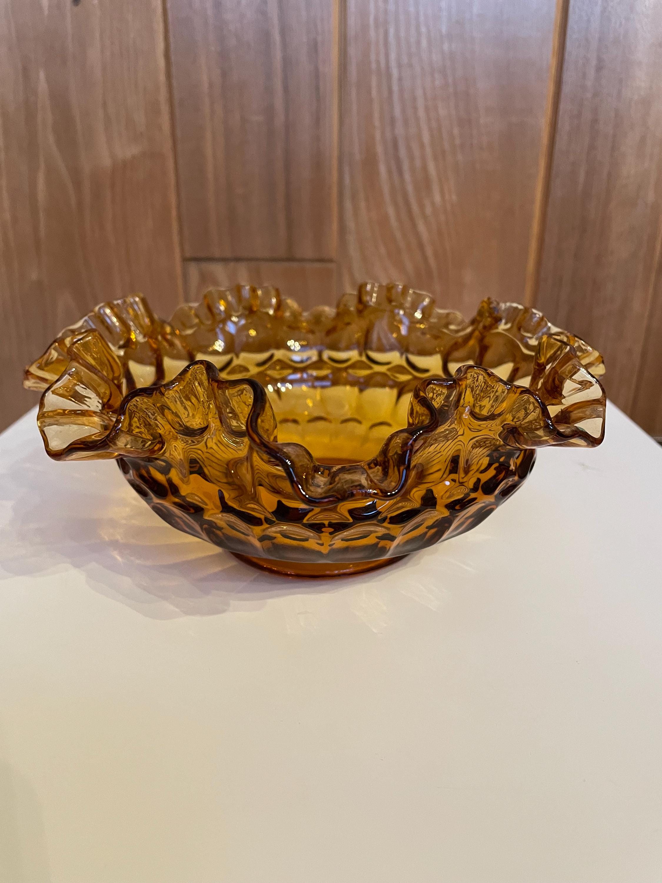 Vintage Fenton Amber Ruffle Edged Dish