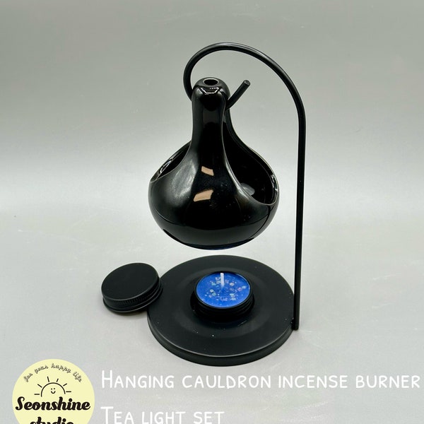 Witch cauldron, Oil burner set, Halloween decoration, tea light candle holder, hanging oil burner, essential oil, black tin candle