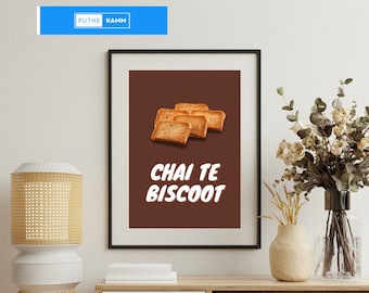 Chai Te Biscoot Poster: Funny Desi Art (Digital A3 Posters)