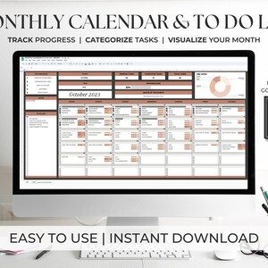 Feuille de calcul de calendrier mensuel modifiable | Calendrier automatisé et suivi du temps | Modèle de liste de tâches | Planificateur de tâches | Planificateur numérique 2023