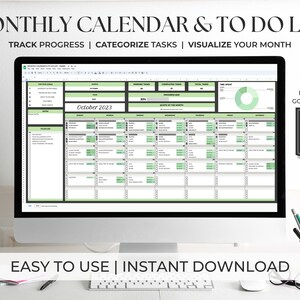 Feuille de calcul de calendrier mensuel modifiable | Calendrier automatisé et suivi du temps | Modèle de liste de tâches | Planificateur de tâches | Planificateur numérique 2023