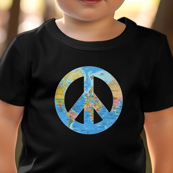 World Globe Peace Sign Kids Shirts | Christmas Gifts For Kids Toddler Shirt, Birthday Gift For Her Inspirational Tee, Kids Birthday Shirt