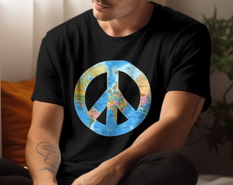 World Globe Peace Sign Men's Shirts | Christmas Gifts For Him, Inspirational Tee, Birthday Gift For Him, Gift For Mens Shirt, Best Man Gift