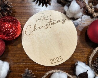 Personalizzato / My 1st Christmas Wood Inciso Ornamento / Stampa a mano o stampa del piede