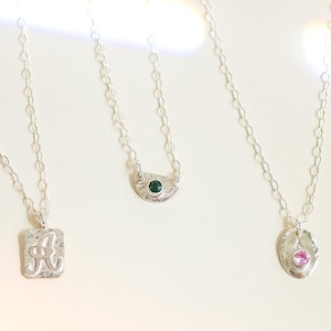 Sterling Silver Birthstone Pendant Necklace, Stacking Personalized Necklace, Fun Silver Layering Necklace, Trendy Dainty Everyday Necklace
