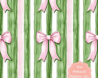 Patrón repetitivo sin costuras de acuarela, papel digital rosa y verde JPEG, clipart preppy de cinta y rayas