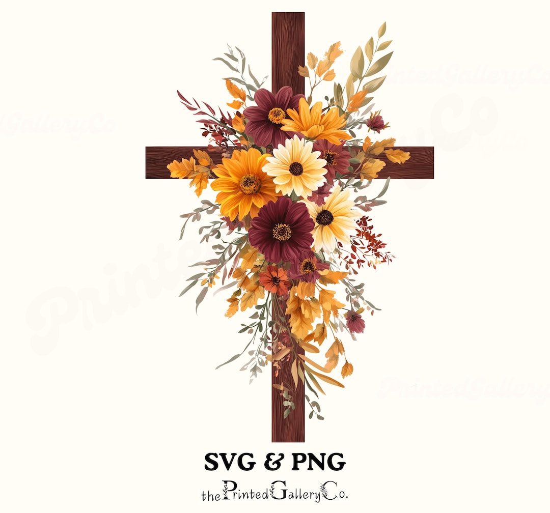 Fall Floral Cross Clipart Watercolor Garden Flower Cross PNG Shabby ...