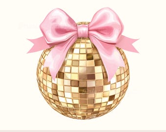 Retro New Year 2025 PNG | Pink & Gold Disco Ball Clipart | Trendy Aesthetic New Year's Eve Sublimation | Girly Coquette Preppy NYE PNG