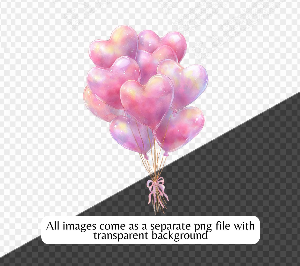 Pink Heart Balloons PNG Clipart Bundle | Valentine Heart Balloon ...