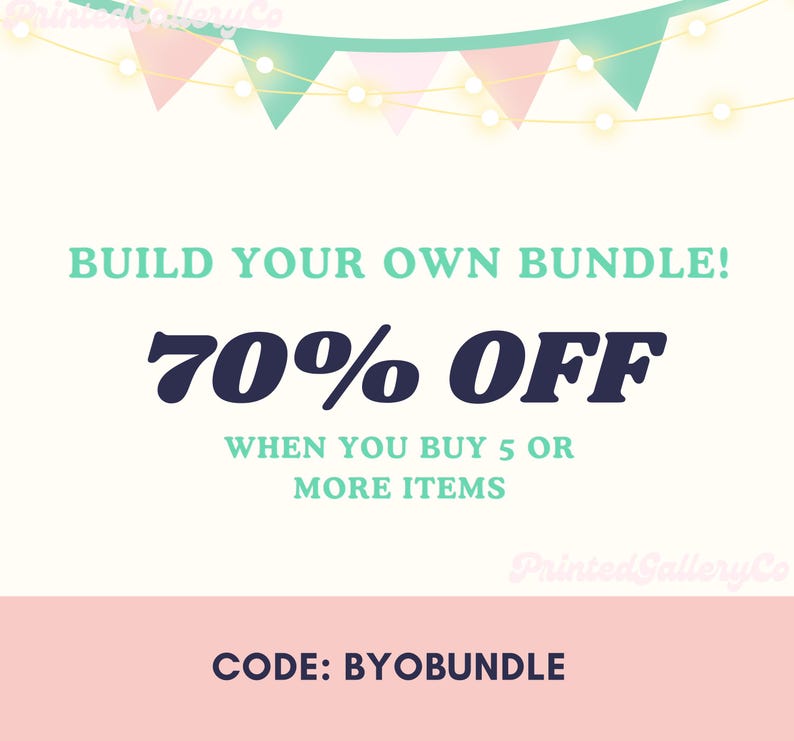 May include: A white background with a pink and green banner with white lights. The text reads "BUILD YOUR OWN BUNDLE! 70% OFF WHEN YOU BUY 5 OR MORE ITEMS CODE: BYOBUNDLE"