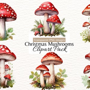 Aquarelle champignon Clipart, clipart champignon tacheté Cottagecore, fantastique champignon vénéneux Clip Art pour sublimation, Images PNG imprimables