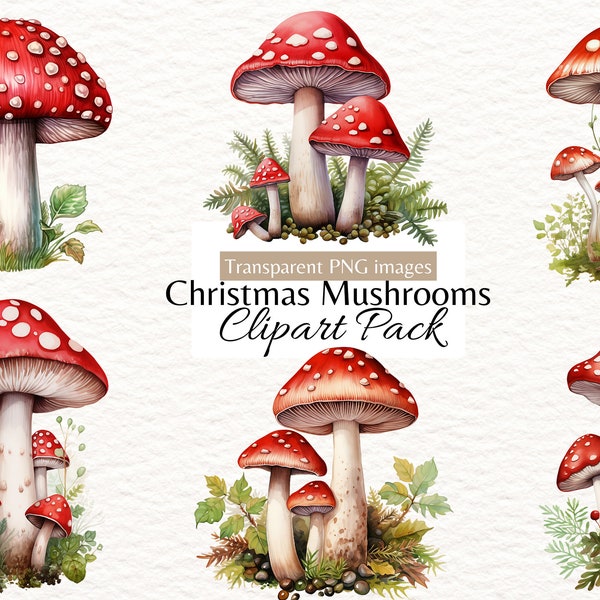 watercolor mushroom Clipart, Cottagecore Spotted Mushroom Clipart, Fantasy Toadstool Clip Art For Sublimation Designs, Printable PNG Images
