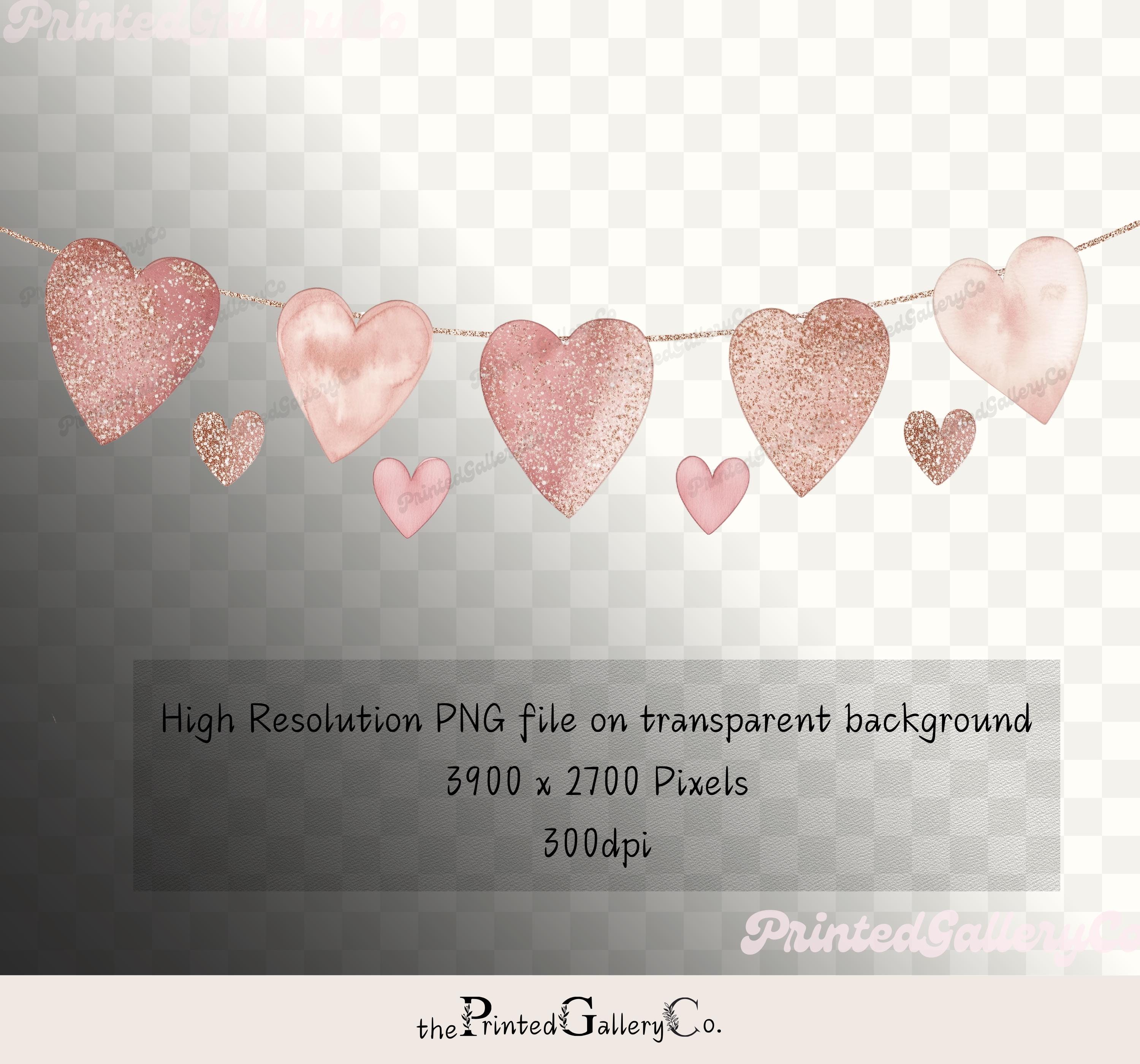 Glitter Heart Garland Clipart Rose Gold Valentines Day Overlay PNG Cute ...