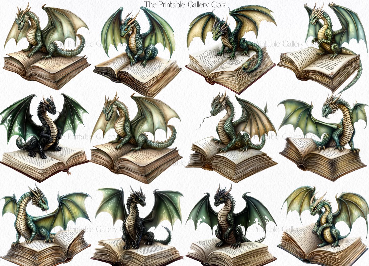 18 Dragons Clipart Book PNG Bundle, Fantasy Books Clip Art Digital ...