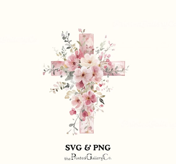 Pink and White Floral Cross Clipart Watercolor Garden Flower Cross PNG Shabby Chic Christian Faith Easter Baptism Design Digital Download