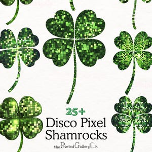 Ensemble de cliparts trèfle disco rétro Pixel Art trèfle à 4 feuilles PNG pour la Saint-Patrick sublimation chemise modèles trèfle porte-bonheur irlandais pixélisé