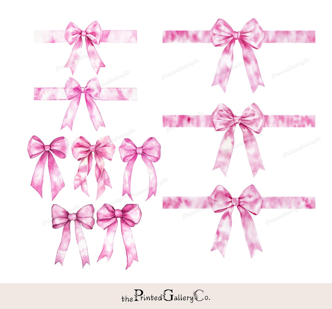 10 Pink Coquette Bows Clipart, Watercolor Ribbon Clipart, Soft Girl ...